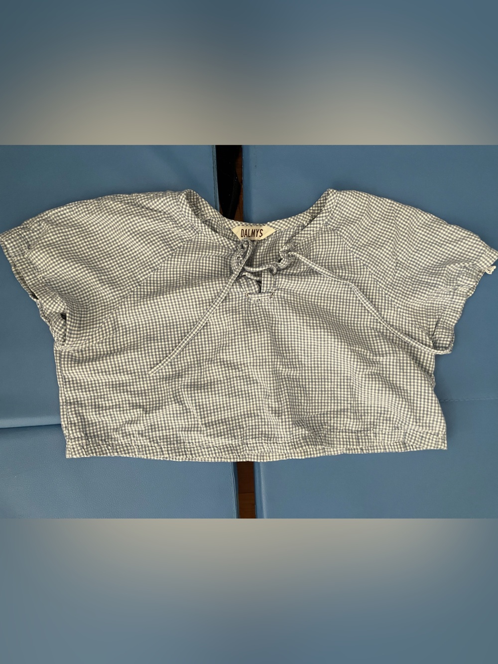 Vintage Blue & White Gingham Cropped Blouse